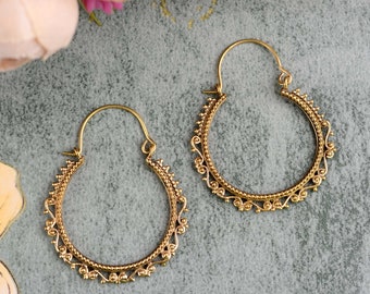 Boho Gold mandala Hoop Earring