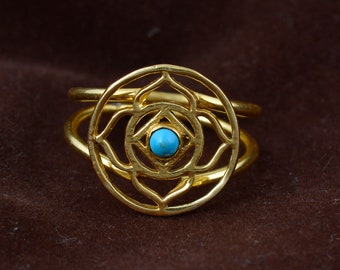 Turquoise Lotus Flower Ring - Gold Mandala Ring-  Flower Ring - Flower Ring - Henna Ring- Chakra Ring- Boho Ring -Yoga Ring