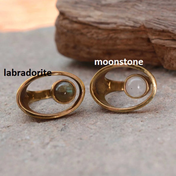 Orbit Labradorit und Mondstein Ring, Edelstein Schmuck, Geschenkartikel