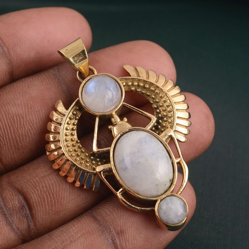 Golden Scarab Necklace / Moonstone Scarab Pendent / Talisman - Etsy