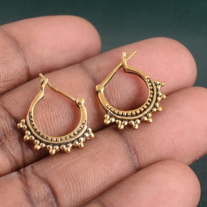 Boho  Tribal Hoop Earrings; Ethnic, Mandala minimalist Creoles, huggie curls, gold creoles, women's gift, boho rings, boho earrings