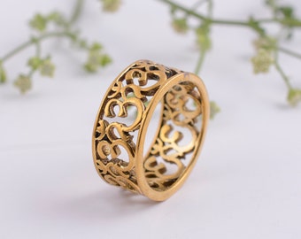 OM AUM Hochzeit Ring, Eternity Band, filigrane Unisex Ring, Cut Out Hinduismus Symbol Jubiläum Ring, Gold OM Aum, religiöses Symbol Ring