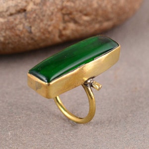 Natural Green Onyx Ring, Brass Gemstone Ring, Gemstone Ring, gold Ring, Handmade Ring, Woman Ring, Celebration Ring,Big Stone Gold ring