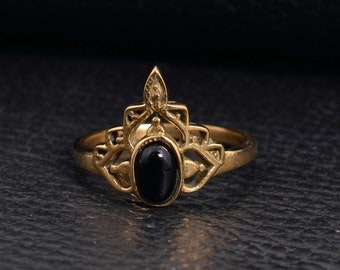 Black obsidian crown  Ring, Promise Rings, Anniversary Gift, Brass Ring, Minimalist Ring, Personalized Gifts, mothers Ring, stacking ring