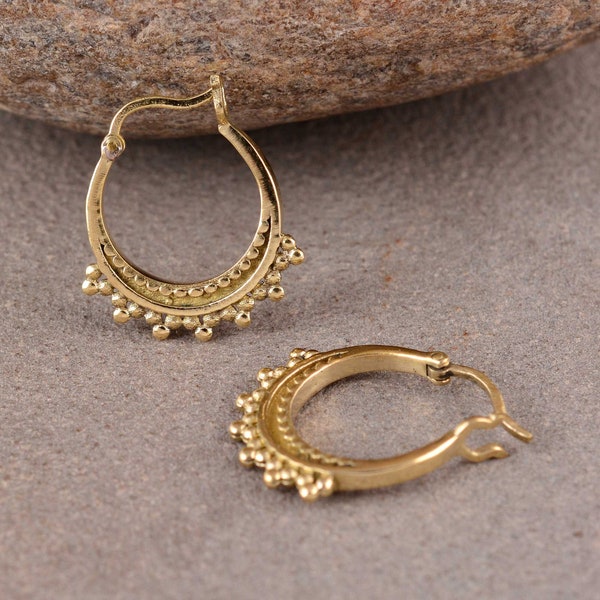 Boho  Tribal Hoop Earrings; Ethnic, Mandala minimalist Creoles, huggie curls, gold creoles, women's gift, boho rings, boho earrings