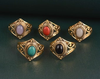 Messing edelsteenring, stenen ring, gouden ring, geschenkring, vrouwenring, geboortesteenring, handgemaakte sieraden