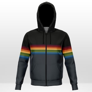 Rainbow Stripe Zip Hoodie Rave ~ EDM Rave Festival Zip Up Hoodie ~ Pride Hoodie ~ Rainbow Jacket