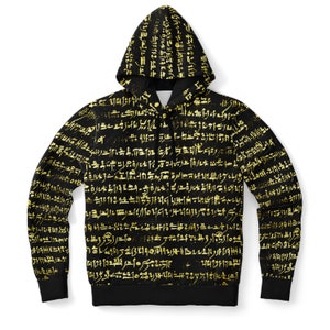 Esoteric Rave Hoodie ~ Gold Glyphs Festival Sweatshirt ~ Egyptian Hieroglyphs