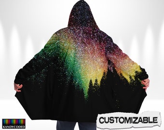 Rave Cloak ~ Galaxy Sherpa Custom Jacket ~ Festival EDM Hooded Cape