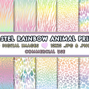 Leopard Pastel Rainbow Animal Print Digital Paper, Leopard Cheetah Zebra Digital Paper, Pastel Digital Download for Commercial Use