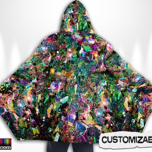 Rave Cloak with Hood ~ Festival Jacket Cape ~ Psychedelic Rainbow Rave Coat