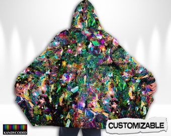 Rave Cloak with Hood ~ Festival Jacket Cape ~ Psychedelic Rainbow Rave Coat