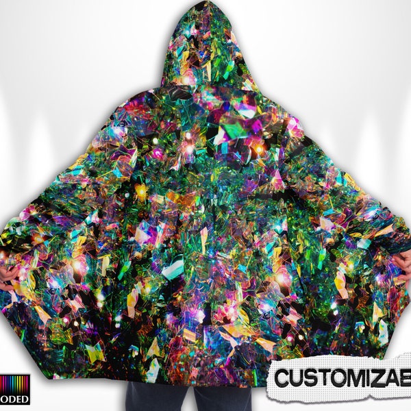 Rave Cloak with Hood ~ Festival Jacket Cape ~ Psychedelic Rainbow Rave Coat