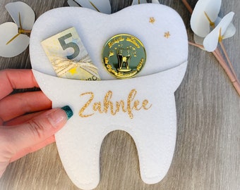 Tooth Fairy Gift Bag - Tooth with Tooth Fairy Coin Taler Wackelzahn Helden - Tooth Fairy Bag with name personalized - Visit from the Tooth Fairy