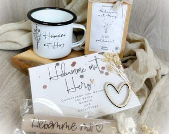 Hebammen Geschenkset - Geschenkset Hebamme - Tasse Kaffee Kerze Karte - Kerze & Karte Hebamme mit Herz - Dankeschön Hebamme - Beste Hebamme