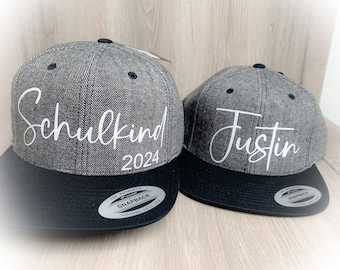 Schulkind Cappy Cap Basecap personalisiert mit Name für Schulkind - Big Bro - Papa - Dad - weiß - Schulkind2024 - Einschulung - Vatertag