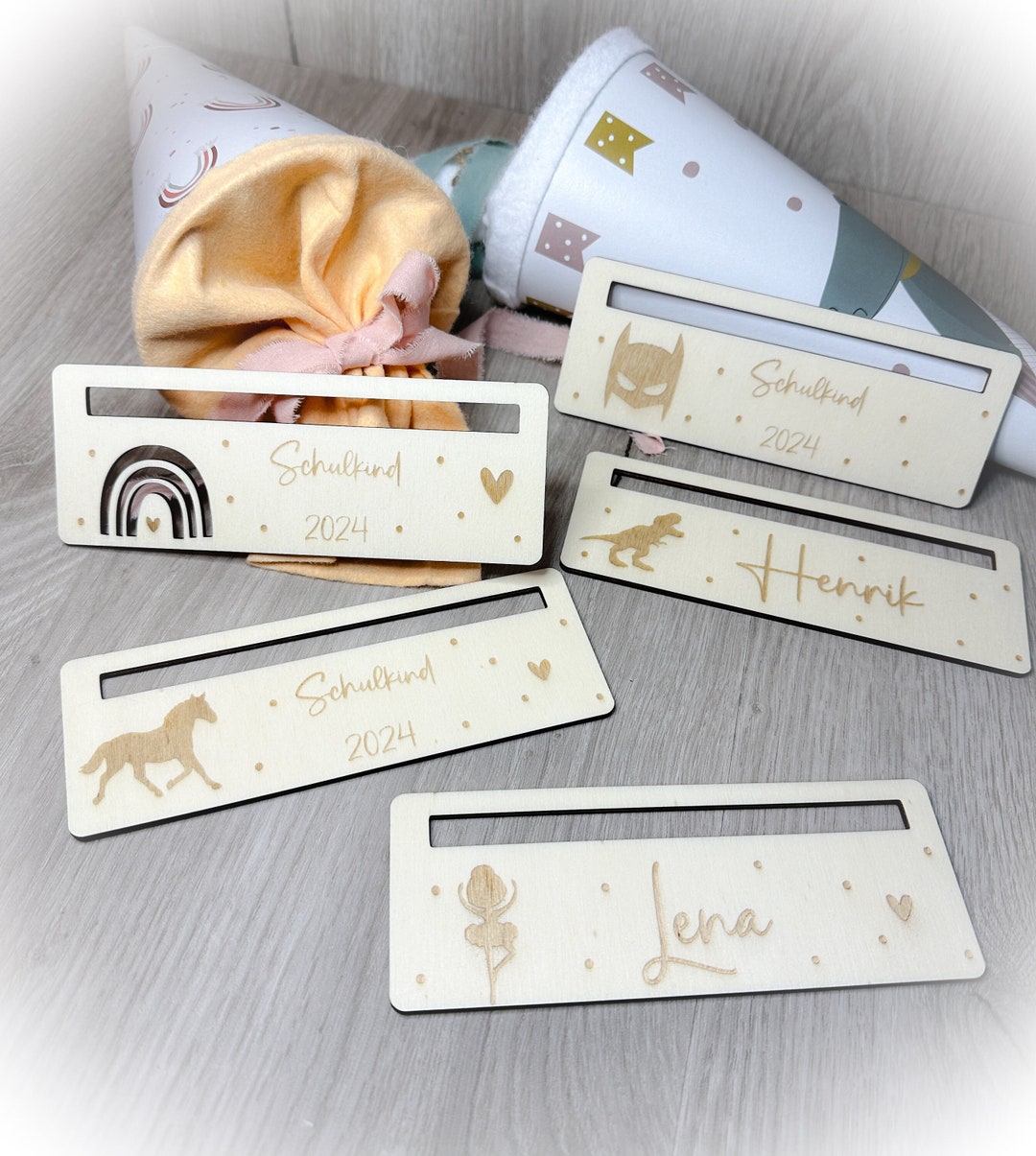 Lesezeichen Mit Lineal 12er Set Aus Holz | Perfekt Für Schulanfang & Schultüte