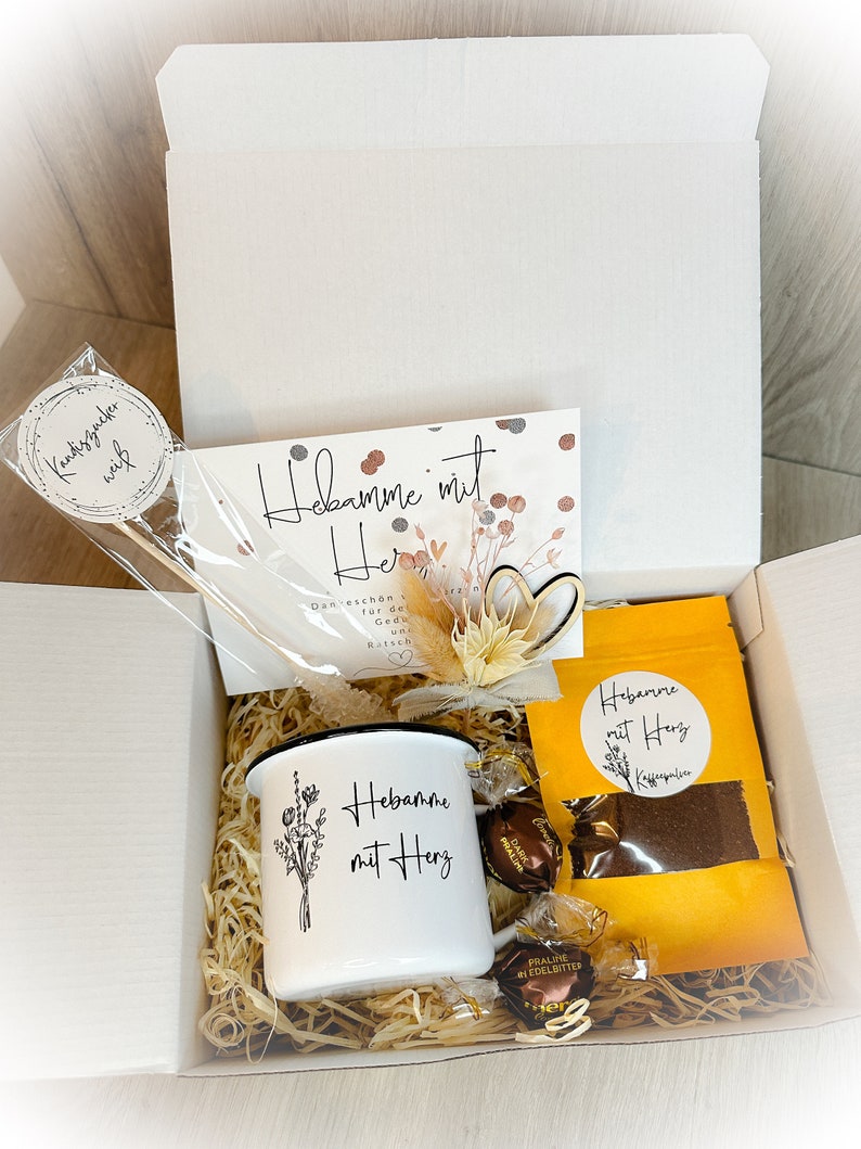 Hebamme Geschenk Set Früchtetee mit Tasse und Kandiszucker Tasse Hebamme mit Herz Karte Hebamme mit Herz Dankeschön Hebamme image 5