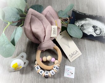 SAGA Copenhagen  Greifling - mit Knisterohren - Holz Ring mit Knisterohren - mit Name - ohne Name - personalisiert - Baby 2021 - Ostern2021