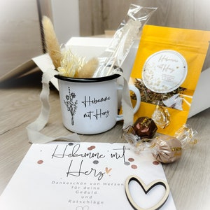 Hebamme Geschenk Set Früchtetee mit Tasse und Kandiszucker Tasse Hebamme mit Herz Karte Hebamme mit Herz Dankeschön Hebamme OHNE Geschenkverpck.