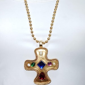 Cross Necklace Gold Pendant Cross Pendant Cross Charm Necklace Pendant Necklace Religious Necklace Jeweled cross Vintage Jewelry