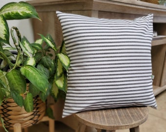 Black/White Ticking Stripe Pillow Cover ~ 16 x 16 Pillow Cover ~ Striped Modern Farmhouse Cushion Cover ~ Boho Farmhouse Pillow Case
