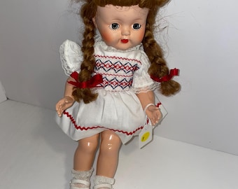 Vintage 1960's Hard Plastic Walker Doll 13" tall w pigtails