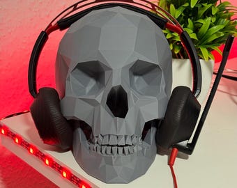 Geometrischer Schädel-Headset-Halter - Gamer Kopfhörerständer & Low-Poly-Schreibtischdekoration