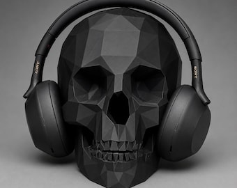 Low-Poly Totenkopf-Kopfhörerständer - Gamer-Headset-Halter & Schreibtischdekoration