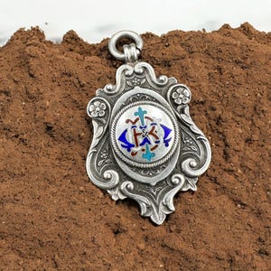 Antique Sign WHH Birmingham 1899 Sterling Silver Medal Fob Pendant. Victorian pendant,  sport running, enamel vintage, gift running athletes
