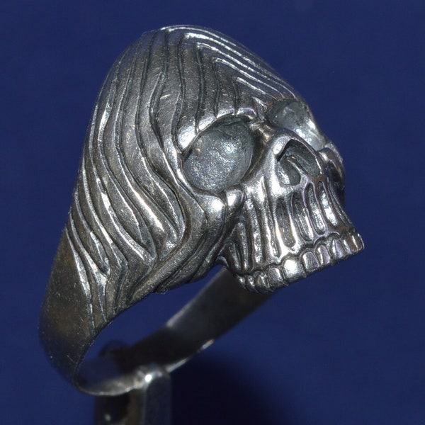 Vintage Ukraine sterling silver 925 ring halloween memento mori skull monkey man biker old motorcyclist Victorian vanitas