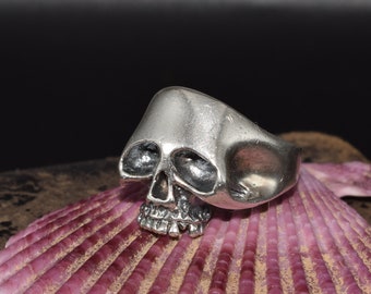 Anello con teschio in argento sterling 925 fatto a mano: gioielli da motociclista Memento Mori