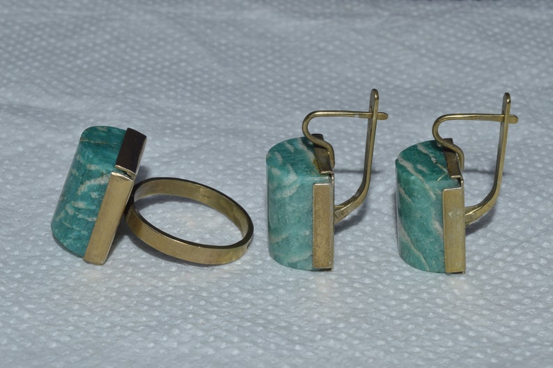 Amazonite earrings Green Amazonite collectibles Jewelry Amazonite Ring Natural stone Amazonite Vintage Amazonite set Stone Amazonite