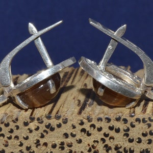 Silver earrings, Vintage earrings, old jewelry, earrings sterling Silver 925, Collectible jewelry, Stone cat's eye, old Ukraine jewelry image 6
