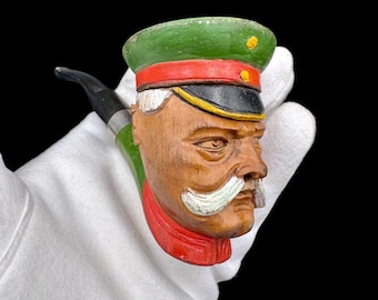 Pipa de tabaco vintage de madera tallada con forma de soldado: decoración rústica de mesa (14,7 cm)