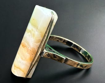 Anillo de ágata vintage, joyería ucraniana de plata 875, talla 6