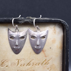 Theater Comedy and Tragedy Masks earrings, Theater Mask Silver earrings, Duel Faced Theater Mask, Comedy Mask earrings, Artist earrings