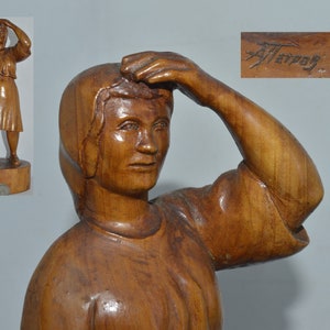 Wood carving, Souvenir carving, Table souvenir wood, Carved sculpture, Home decor wood, Rustic decor, Collectible figure, Figure author work