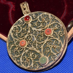 Vintage Ukraine pendant, necklace natural Stone, big silver pendant, collectibles Jewelry, garnet pendant, coral pendant, pendant nephrite