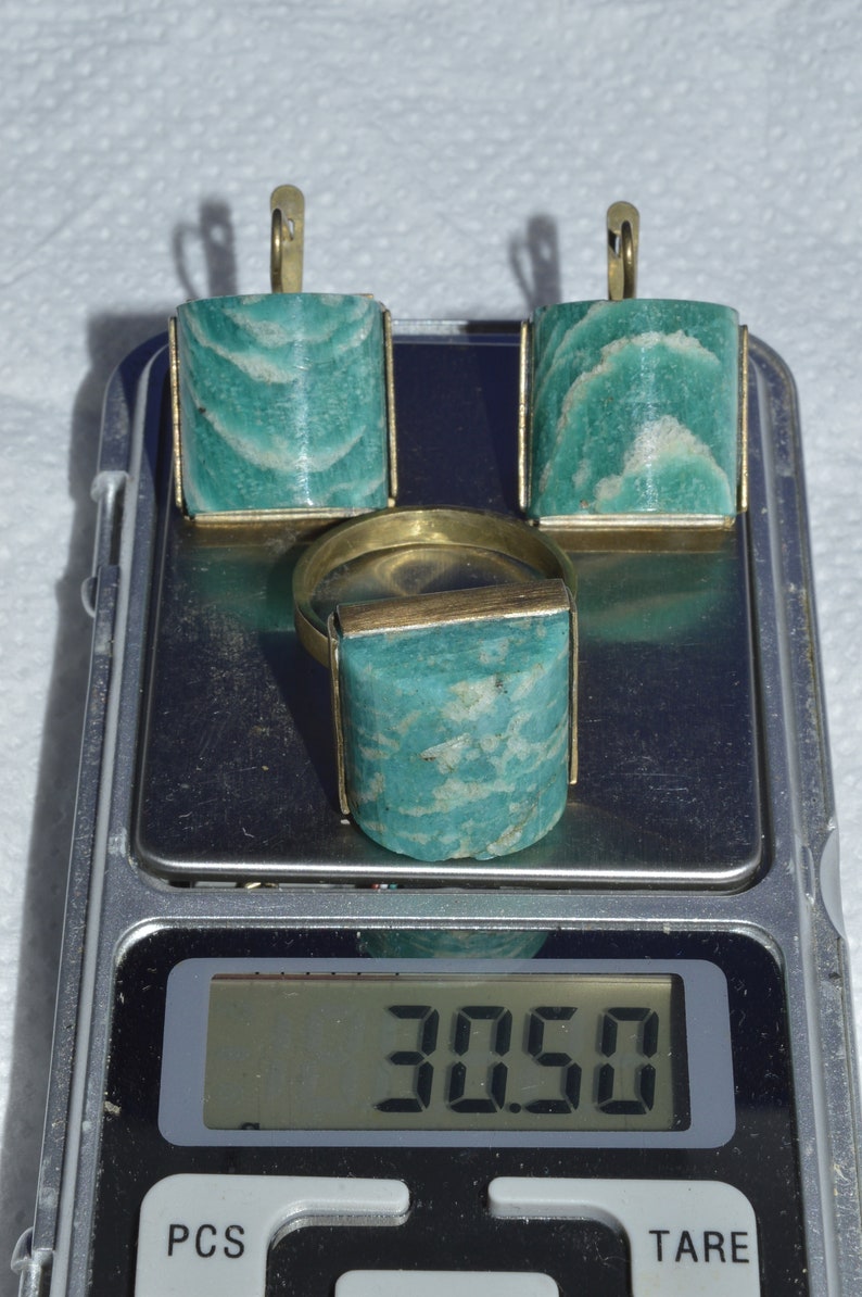 Amazonite earrings Green Amazonite collectibles Jewelry Amazonite Ring Natural stone Amazonite Vintage Amazonite set Stone Amazonite