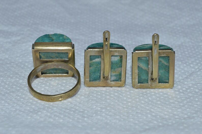 Amazonite earrings Green Amazonite collectibles Jewelry Amazonite Ring Natural stone Amazonite Vintage Amazonite set Stone Amazonite