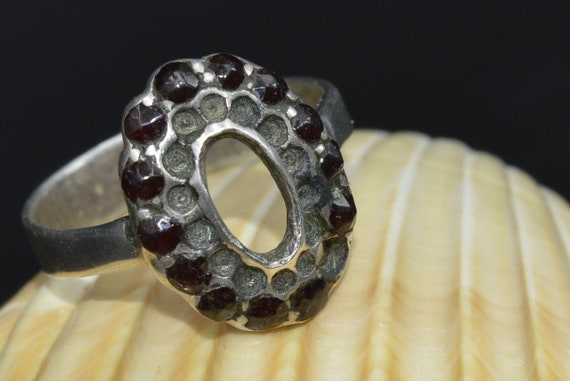 Red ring ,Bohemian Garnet Jewelry, Garnet Cluster… - image 1