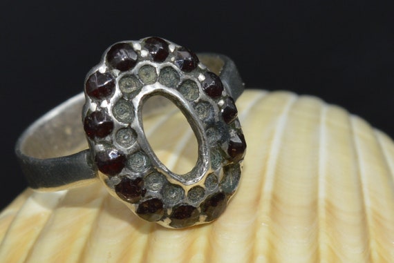 Victorian Bohemian Garnet Silver Ring: Antique Cluster Jewelry