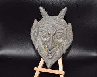 ANTIQUE Ashtray Box Case Devil faun Satan FIGURE Demon/ vintage skull daemon metal table souvenir. Metallic Mephistopheles. Halloween gift.