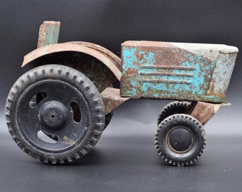 Vintage Ukraine toy. Old model toy. Old toy. Kids toy tractor. Collectible Toy tractor. Tin Tractor Toy. Children Farm Machine. Old car toy