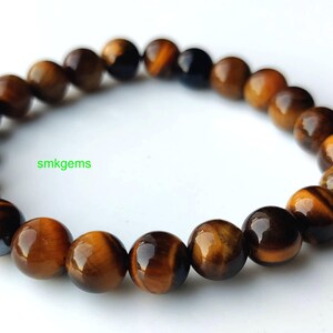 Natural Tiger Eye bracelet with polished 8mm gemstone beads