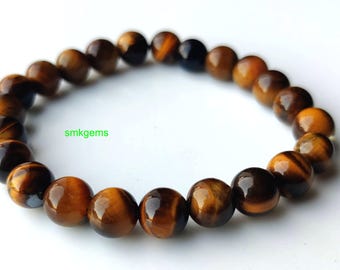 Tiger's Eye Stone Beaded Bracelet: 8mm Gemstone Healing Jewelry