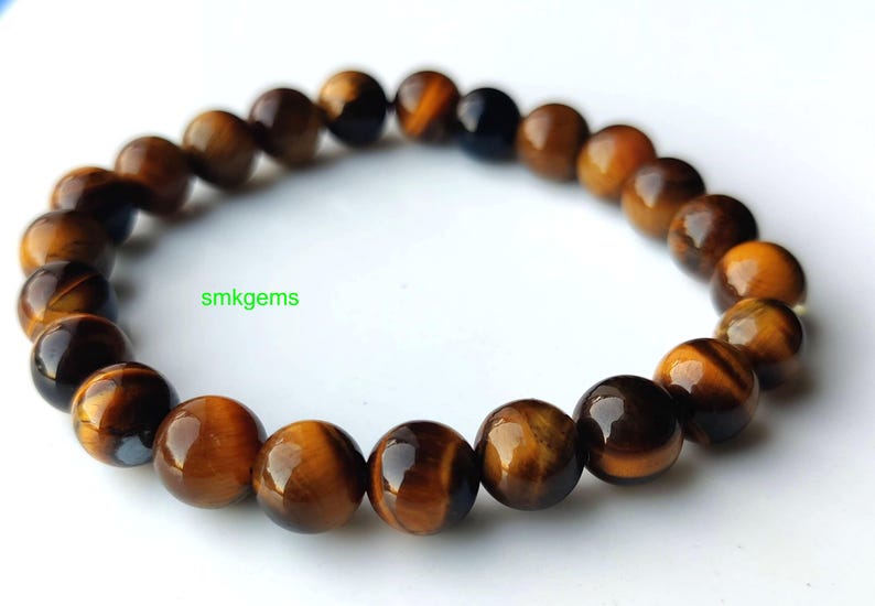 Natural Tiger Eye bracelet with polished 8mm gemstone beads