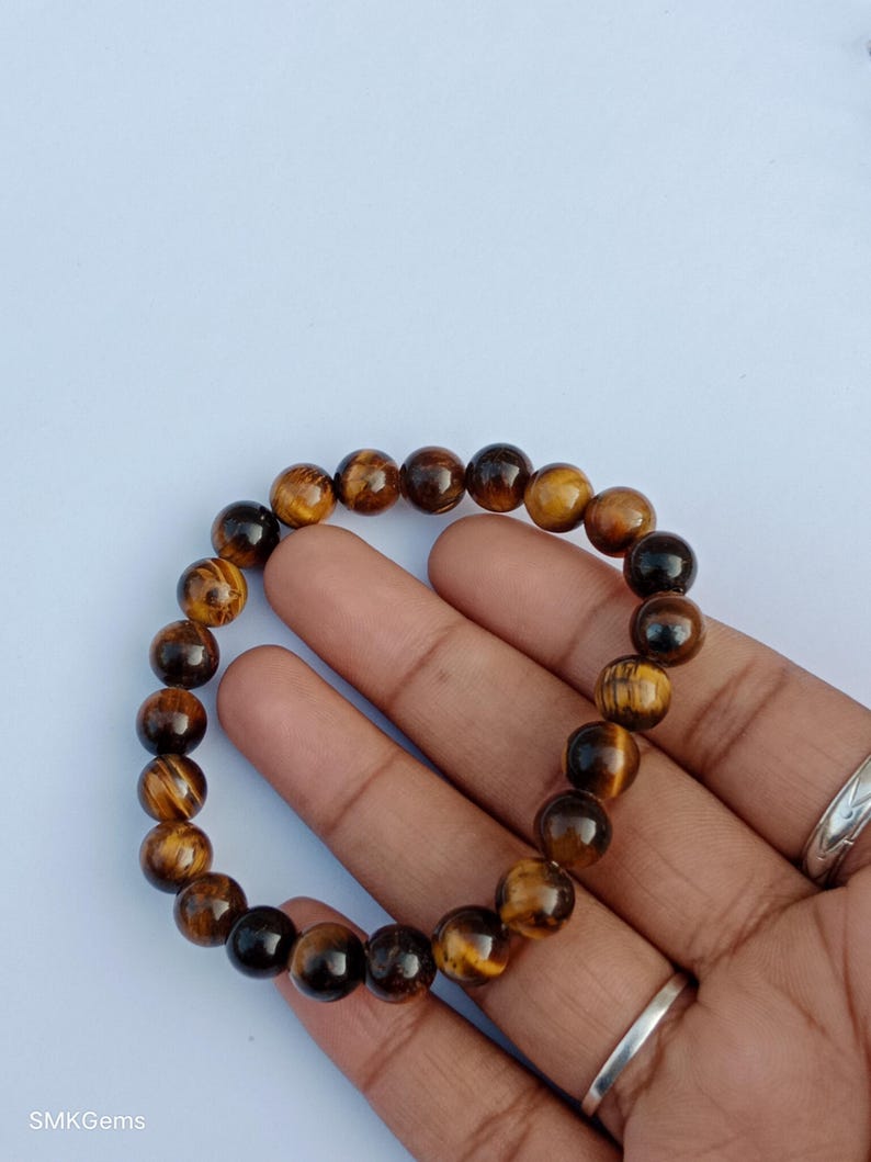 Natural Tiger Eye stretch bracelet with polished round beads