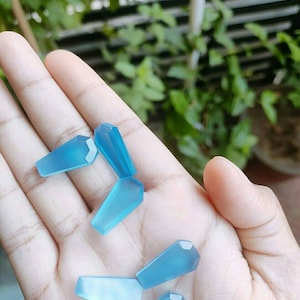 Blue Chalcedony coffin shape gemstone with flat back,(5x10,8x11,8x15,8x16,10x17,10x18,10x20,11x22,12x20,13x24,15x27mm) Size available